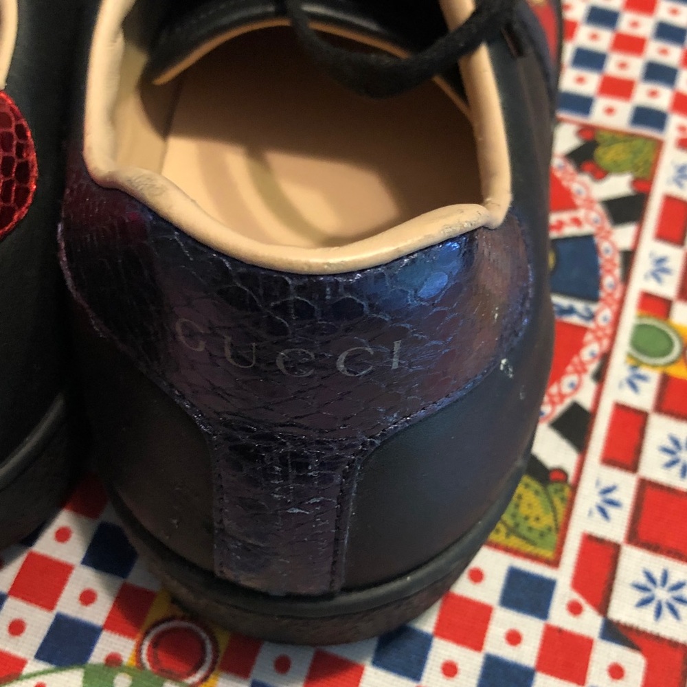 Gucci Black Leather Lace-Up Sneakers with Red Accent
